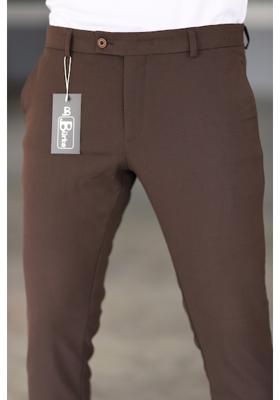 Bürke Erkek Kahverengi Renk Kaliteli Slimfit Kumaş Bilek Boy Pantolon (100-135 kg battal beden 40-42-44)