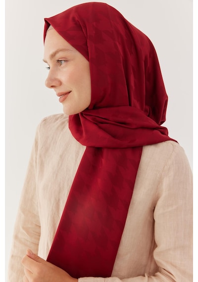 Mirsoy Scarf Kazayağı Desen İpeksi Jakar Şal - Bordo Bordo