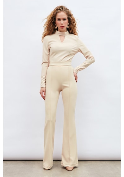 Sateen İspanyol Paça Pantolon - Bej-132914 Bej