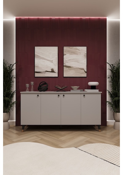 Asra Trend 4 Kapaklı Konsol KNSL01 %100 MDF Metal Ayaklı Çok Amaçlı Dolap Kül Gri