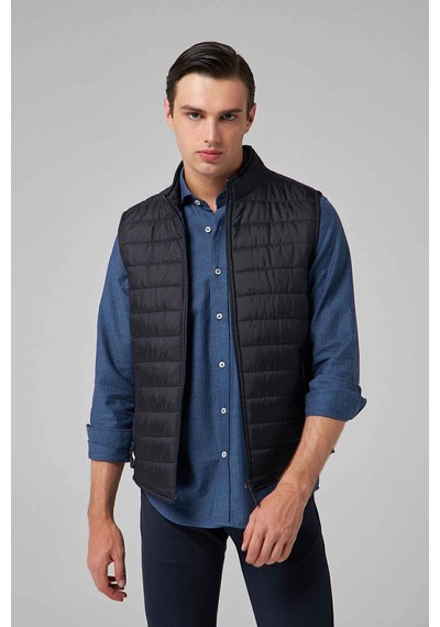 D's Damat Ds Damat Regular Fit Lacivert Dik Yaka Elyaf Dolgulu Mevsimlik Fermuarlı Yelek Mont 7HF07ORT42611