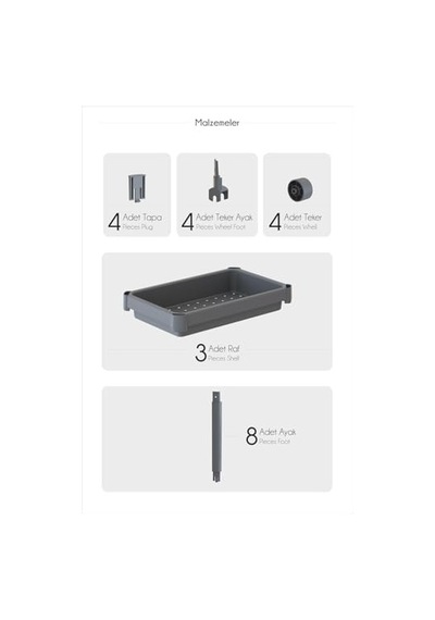 Mithra Life 3 Katlı Hazneli Tekerlekli Siyah Mutfak Banyo Rafı Pg Mıt1215