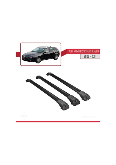 Alfa Romeo 159 Sportwagon 2006-2011 Arası İle Uyumlu Ace-1 Ara Atkı Tavan Barı Siyah 3 Adet Bar