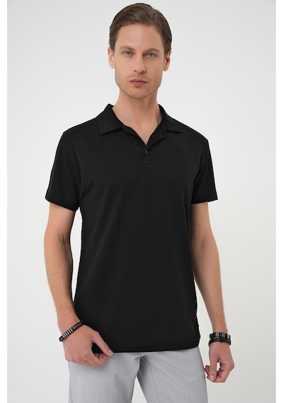 Efor Comfort Fit Polo Yaka Esnek Pamuk Casual Siyah Tişört Ts 886 Siyah