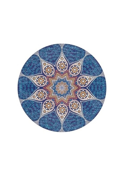Desenli Şönil Pamuk Tabanlı Yıkanabilir Kaymaz Antibakteriyel Yuvarlak Salon Halısı 160x160 Çok Renkli