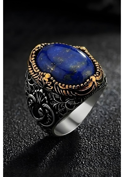 Hünkar Model Lapis Lazuli Taşlı Gümüş Erkek Yüzük 17 Gümüş