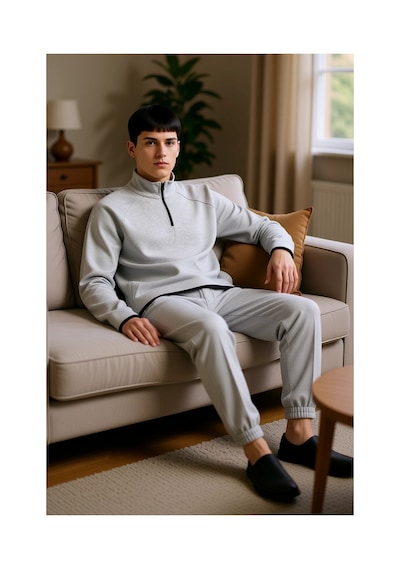 Ersefa Kadin Ottoman Dokulu Fermuarli Sweatshirt Ve Pantolon Ev Giyim Ta gri