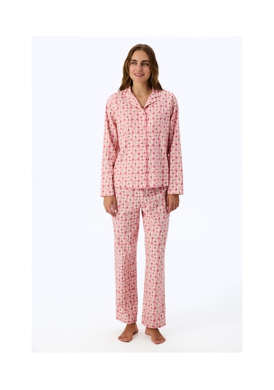 Penti Açık Pembe Floral Garden Ekoseli Uzun Kollu Gömlek Pantolon Pijama Takımı Soft Pınk