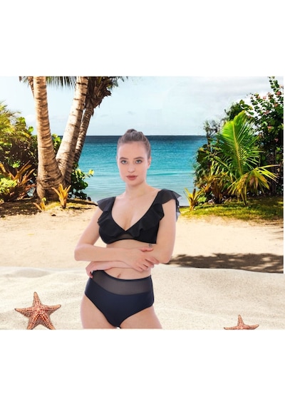 Shopiolog Kadın Düz Fırfırlı Yüksel Bel Bikini