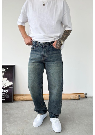 Vintage Mavi Basic Baggy Fit Pantolon Mavi