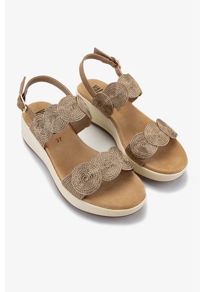 Valmenti Kadın Deri & Tekstil Camel Düz Sandalet 1141 1951-h21 Bn Sndlt Y26 Champagne Weave/cml Nbk