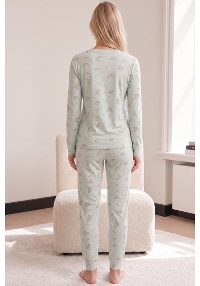 Siyah İnci Pamuklu Likralı Örme Pijama Takım 26241182 Yeşil
