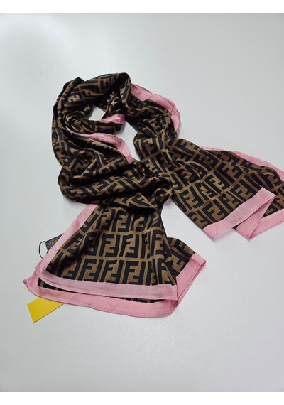 Miorel Scarfs F Desen İthal Vual İpek Şal Aksesuar Fular Silk Scarfs Shawl Hijab Kahve - Pembe Kenar