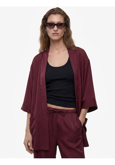 Koton Modal Kumaş Şal Yaka Cepli Uzun Kollu Kimono Ceket Bordo 6sak50042ew