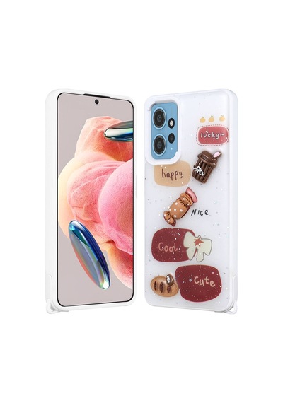 Zore Redmi Note 12 4g Kılıf Parlayan Sıvılı Simli Kabartma Figürlü Ogaa Cevze Kapak-beyaz