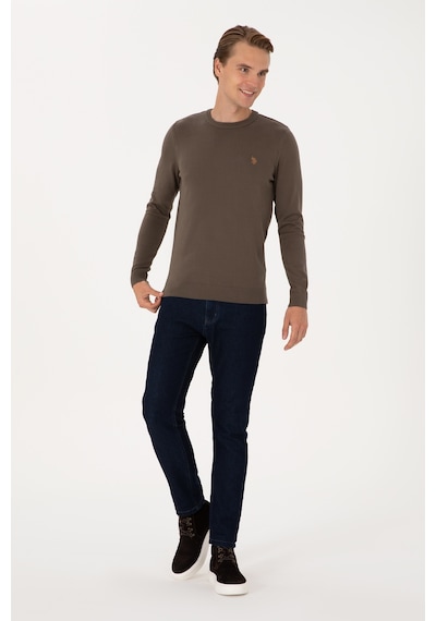 U.S. Polo Assn. Erkek Slim Fit Bisiklet Yaka Vizon Basic Kazak 50313713-VR052