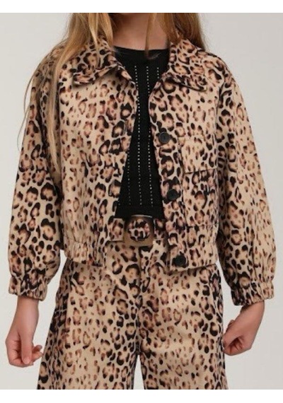 Escabel Kız Çocuk Leopar Desenli Tek Cepli Ceket-15592 Kahverengi