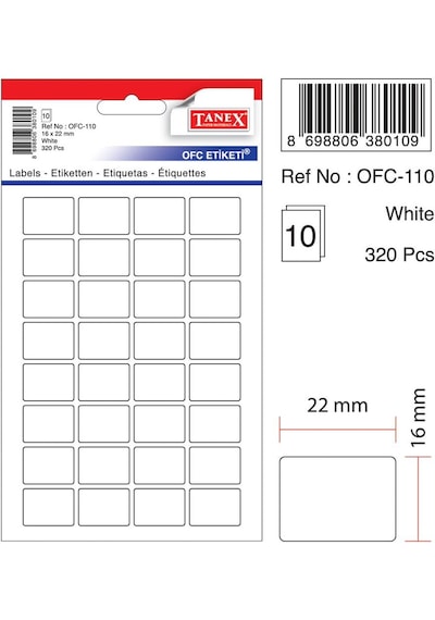 Tanex Ofc-110 Çıkartma Etiket 22X16 Mm Beyaz 320- Renkli 160 Fosforlu Kırmızı