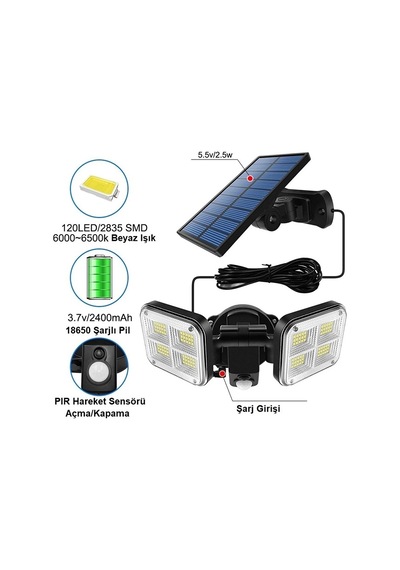 Yenilzd 120 Led Solar Lamba 20w Güneş Enerjili Aydınlatma