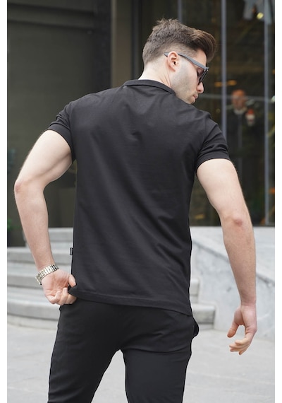 Madmext Erkek Siyah Basic Fermuarlı Polo Tişört 6076 Siyah