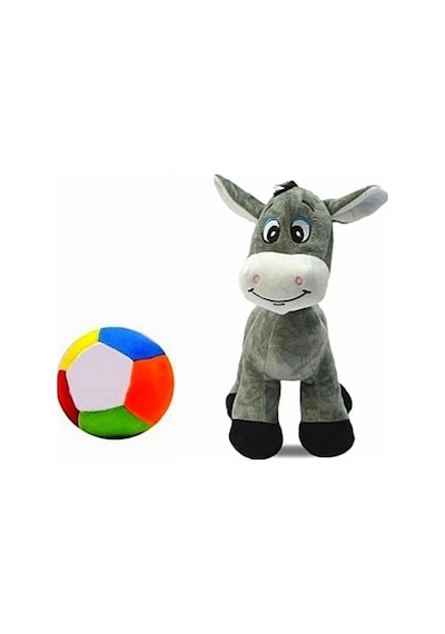 Peluş Sevimli Eşek 28 Cm Ve Peluş Top 12 Cm - 2 Ürün 1 Arada Oyuncak Gri