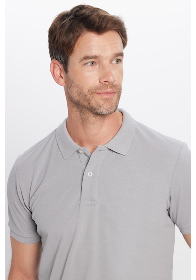 Tudors Erkek Slim Fit Dar Kesim Pamuklu Yumuşak Dokulu Serin Tutan Kumaş Düz Pike Polo Yaka Tişört-31690 Gri