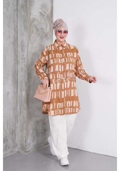 Polologin Butik Kahverengi Çizgili Tunik Ve Krem Pantolon Takım Kahverengi & Krem Polologin Butik Kahverengi Çizgili Tunik Ve Krem Pantolon Takım Kahverengi & Krem