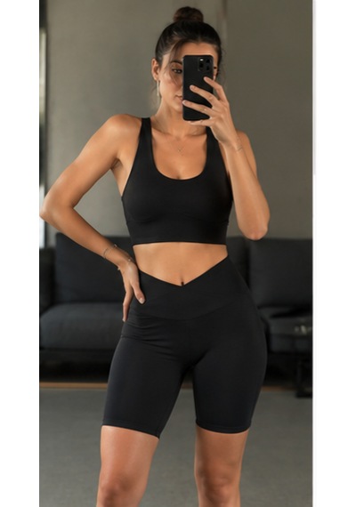 Cocosushicooo Kadın Siyah Spor Takım Esnek Kumaş Yüksek Bel Biker Tayt Ve Spor Büstiyer Takım