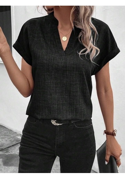 Efnaz Style Kadın Kısa Kollu Hakim Yaka Sofya Bluz siyah