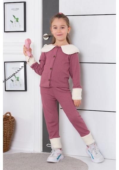 Tunays Shopping Yaka Detaylı Kız Çocuk Takım Tunays1024 Mürdüm