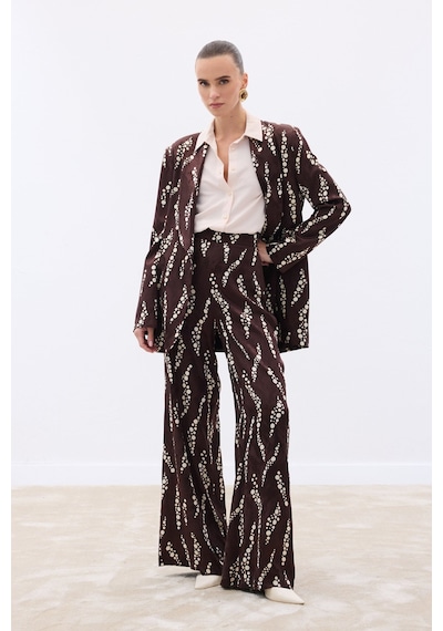 Sateen Desenli Bol Paça Pantolon - Kahve-136491 Kahve