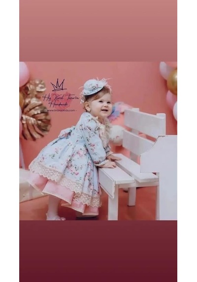 H L Y Karol Tasarım Mavi Okyanus Vintage Kız Bebek Elbisesi,doğum Günü,fotoğraf Çekim Elbisesi,0-12 Yaşa Uygun Mavi