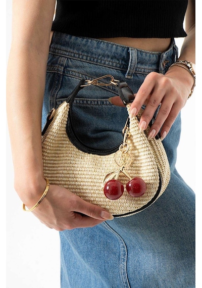 By-kuss Cherry Woven Omuz Çantası Sarı 14115946