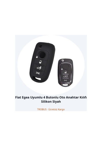 Trobus Fiat Egea Uyumlu 4 Butonlu Oto Anahtar Kılıfı Silikon Siyah