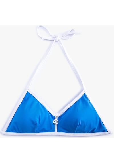 Koton Üçgen Bikini Üstü Fermuarlı Biye Detaylı Mavi 3sak10011mm 3SAK10011MM623 Mavi