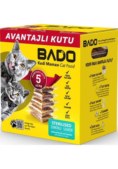 Bado Kısırlaştırılmış Yetişkin Kedi Maması Somonlu 5x1kg