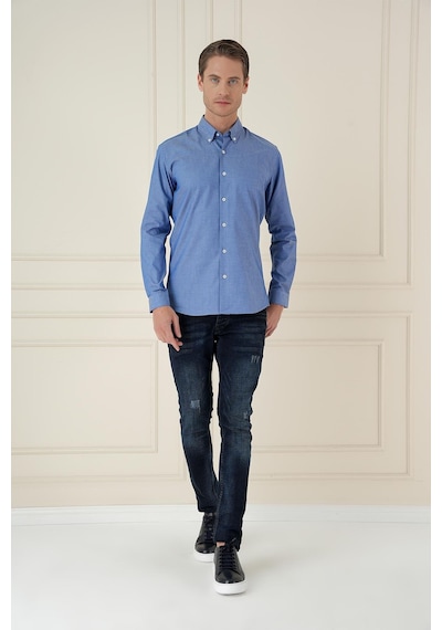 Efor Gk 748 Slim Fit Koyu Mavi Klasik Gömlek Mavi