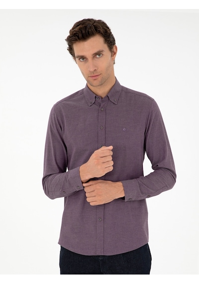 Cacharel Mürdüm Slim Fit Uzun Kollu Gömlek Pembe