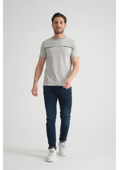 Shooter Sportwear Shooter Erkek T-shirt %100 Pamuk Nefes Alan Bisiklet Yaka Regular Fit Gri