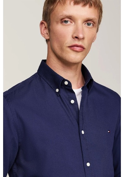 Tommy Hilfiger Erkek Lacivert Th Flex Slim Dobby Gömlek Mavi