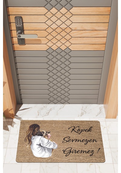 Rugmood Modern Dijtal Baskı Köpek Sevmeyen Giremez Kapı Önü Paspası Çok Renkli