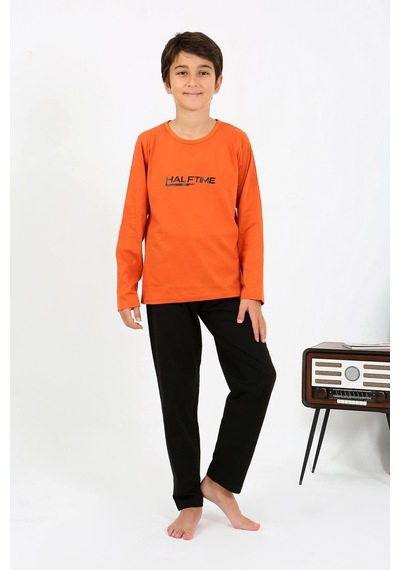 Akbeniz Erkek Çocuk Uzun Kol Penye Pijama Takım 20437 Turuncu