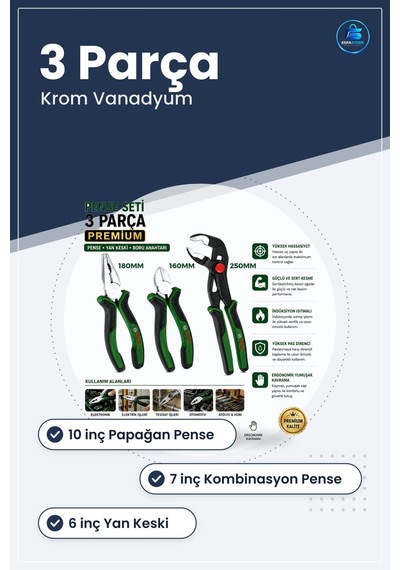 Pense Seti 3 Parça Premium 10 İnç Papağan 7 Kombinasyon 6 Yan Kes