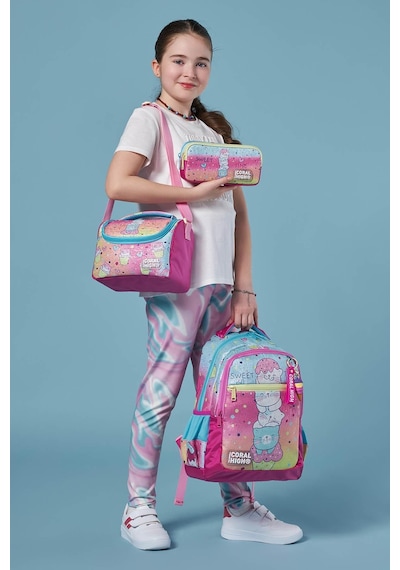 Coral High Kids Renkli Dondurmalı Kedi Desenli 3 Lü Okul Çanta Seti Set0123648
