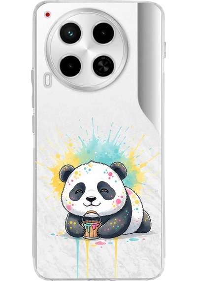 Tecno Camon 30 İle Uyumlu Splash Panda Tasarımlı Şeffaf Silikon Kılıf Şeffaf