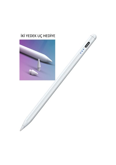Tüm Cihazlar Ile Uyumlu Stylus Hassas Yazı Çizim Kalemi 2 Yedek Uç Hediye Beyaz - 599401061