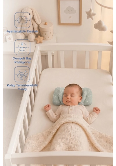 Babyjem Ayarlanabilir Düz Kafa Yastığı Yeşil Çiçek