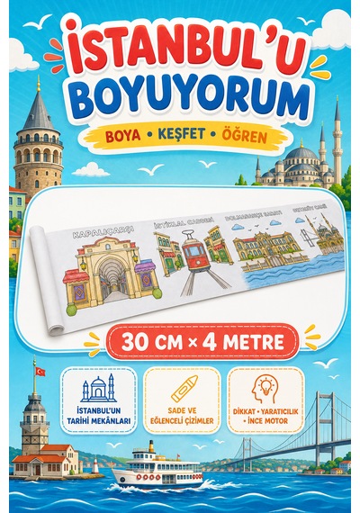 Haydi Dekor Istanbul U Boyuyorum Çocuk Boyama Rulosu 30 Cm 4 Metre Tarihi Mekânlar Temalı Eğitici Boyama Ve Etkinlik Kâğıdı 1 Adet