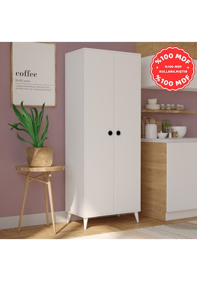 İMBAŞ 2 Kapaklı 5 Raflı MEGA Çok Amaçlı Mutfak Dolabı Banyo Dolabı Beyaz %100 MDF