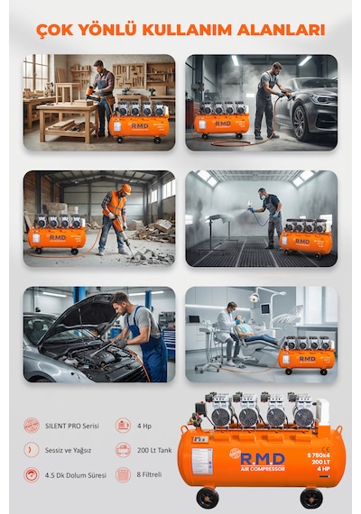 R.m.d Kompresör 200 Lt Hava Kompresörü Sessiz Ve Yağsız S750x4